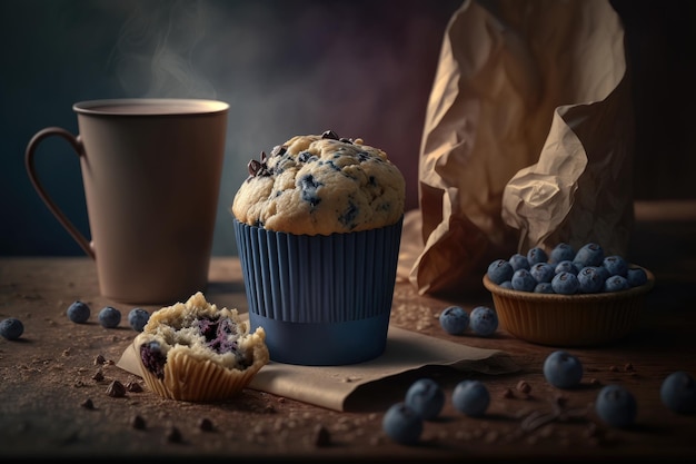 Tasty muffin with coffee Illustration Generative AI