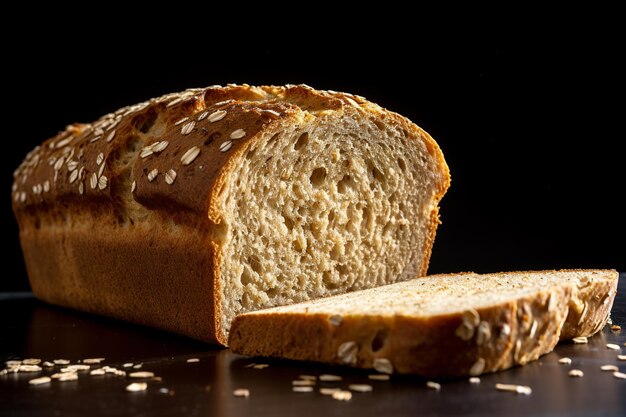 Tasty oatmeal bread isolated on black background