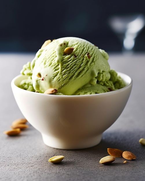 Tasty Pistachio Ice Cream isolated on blur background