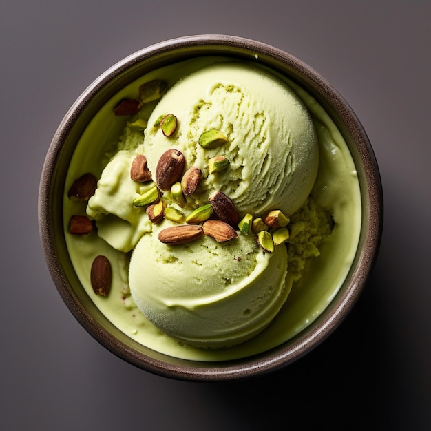 Photo tasty pistachio ice cream isolated on grey background