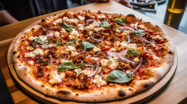 tasty pizza out of oven in restaurant kitchen