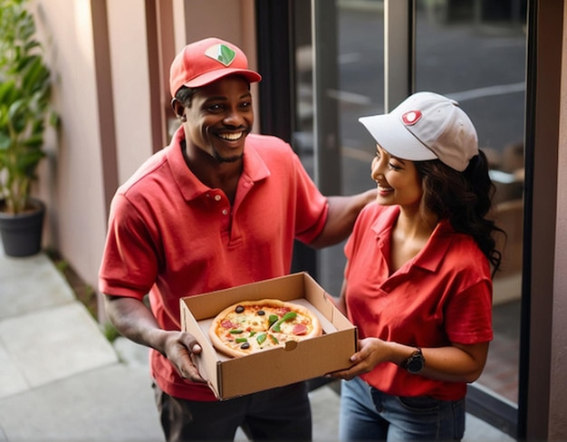 tasty pizza photo box delivery man holding pizza chief food Italian food background 8