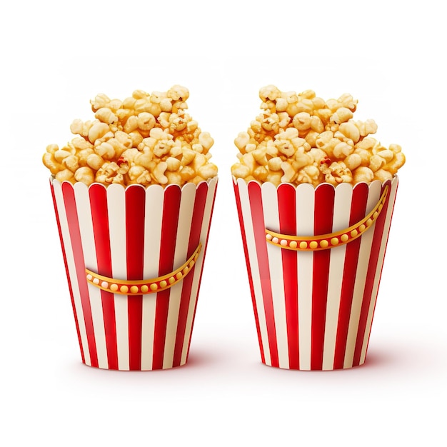 Tasty Popcorn Buckets isolated on white background