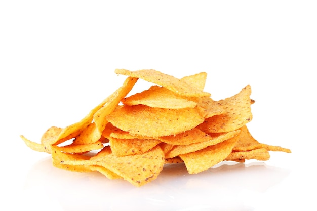 Tasty potato chips isolated on white