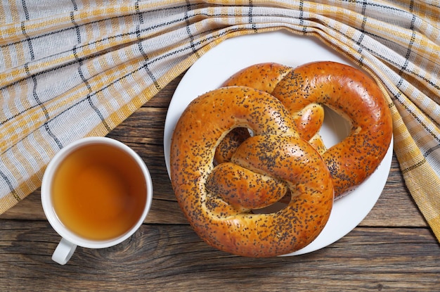 Tasty pretzels and tea