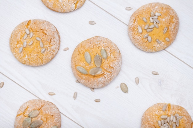 Tasty pumpkin cookies or biscuits with seeds 