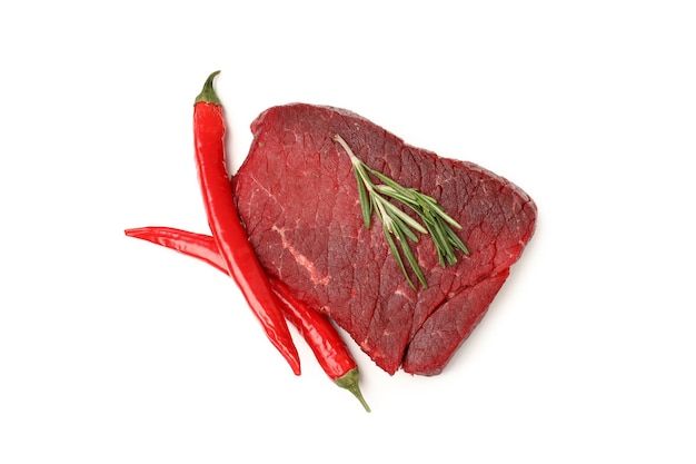 Tasty raw steak isolated on white background