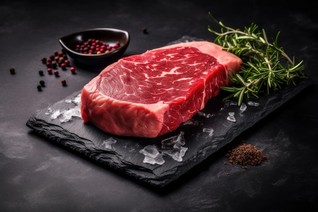 Tasty Raw steak on a slate generative AI