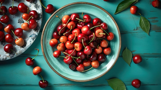 Tasty ripe cherry in a bowl Generated ai