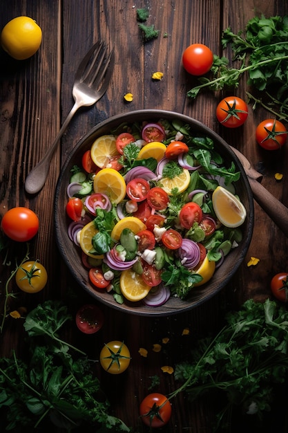 Tasty salad in kitchen table