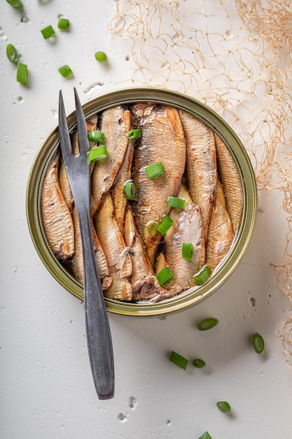 Tasty and salty smoked sprats as a Polish appetizer