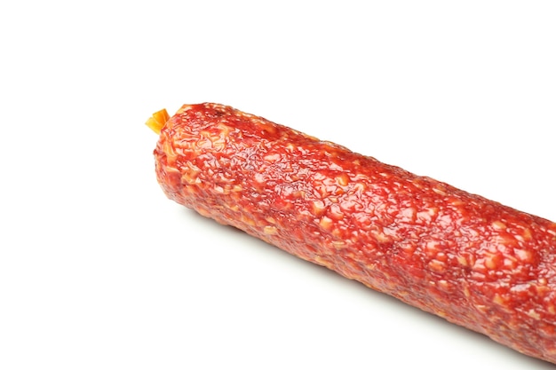 Tasty sausage salami isolated on white background