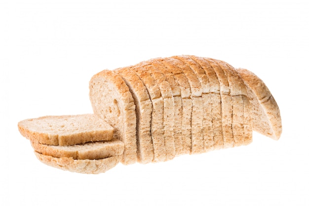 Tasty sliced fresh bread pieces isolated on white