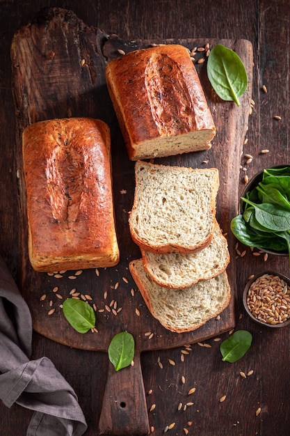 Tasty spinach bread baked in a home oven