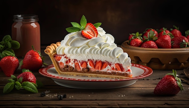 Tasty strawberries dessert on a dark background Professional advertising photography Studio lighting Generative AI