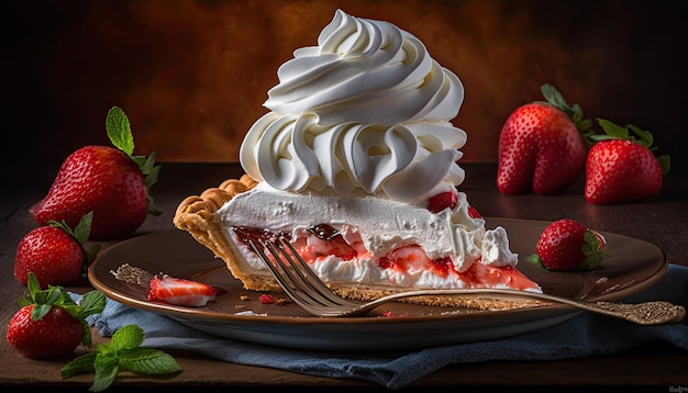 Tasty strawberries dessert on a dark background Professional advertising photography Studio lighting Generative AI