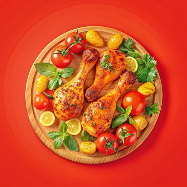 Photo tasty succulent grilled chicken with tomatoes and lemons