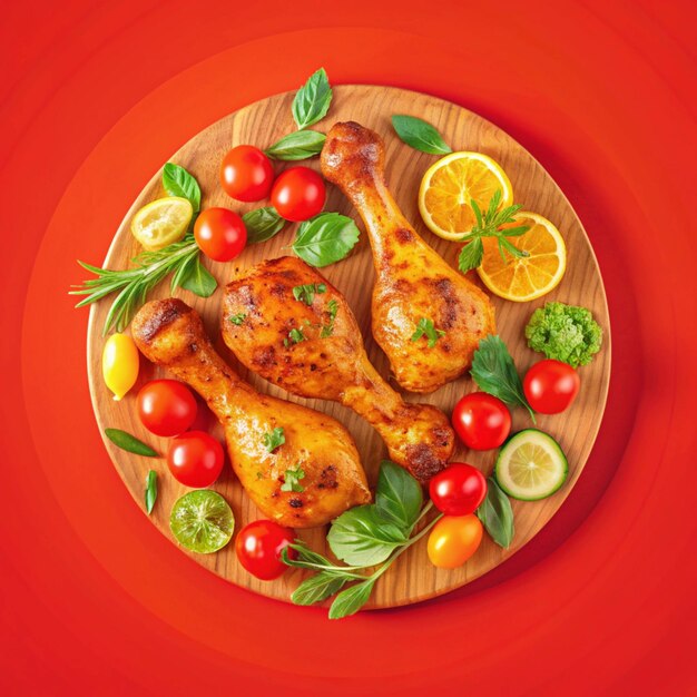 Photo tasty succulent grilled chicken with tomatoes and lemons