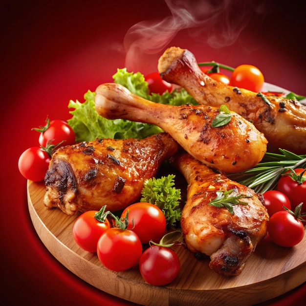 Photo tasty succulent grilled chicken with tomatoes and lemons