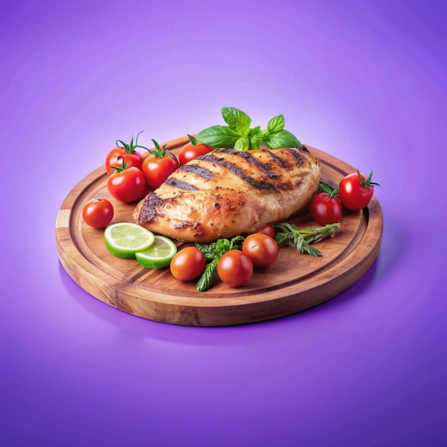 Photo tasty succulent grilled chicken with tomatoes and lemons