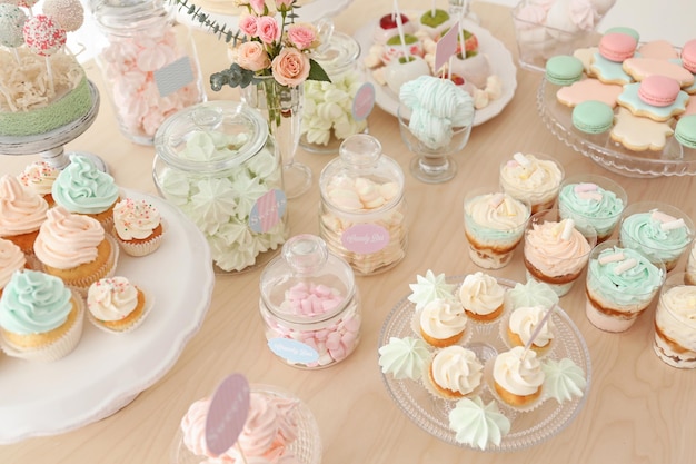 Tasty sweets on table prepared for party