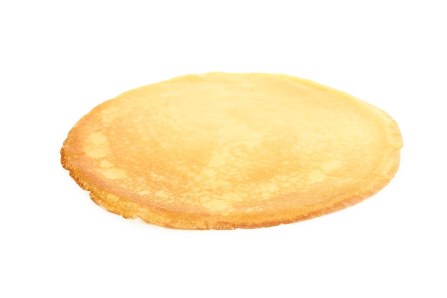 Tasty thin pancake isolated on white background