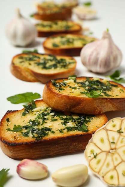 Tasty toasts with garlic homemade products appetizer