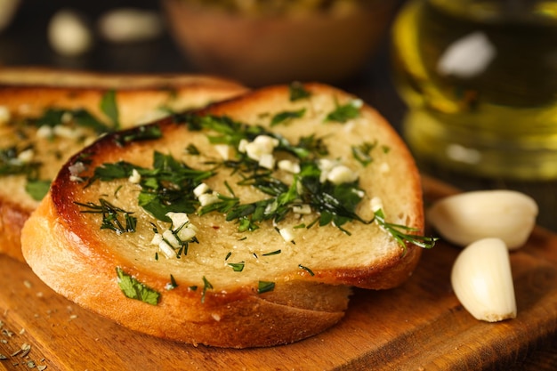 Tasty toasts with garlic homemade products appetizer