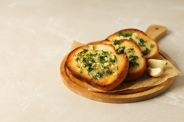 Tasty toasts with garlic homemade products appetizer