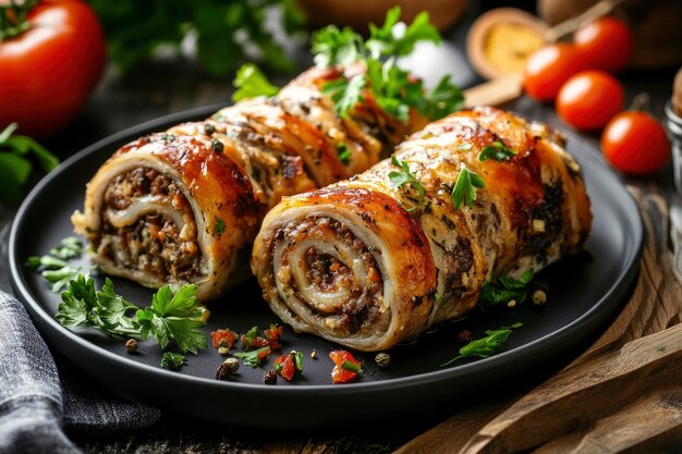 Photo tasty traditional german roulades on plate