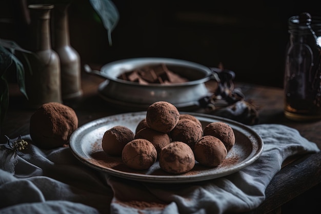 Tasty vegan cocoa chocolate truffles Organic coconut cream