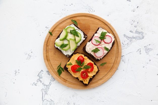 Tasty vegetarian rye bread toasts