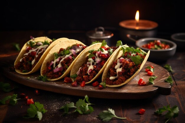 Tasty and vegetarian tacos as spicy mexican snack