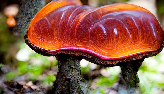 Tasty Vibrant Reishi Mushroom in the forest Generative Ai