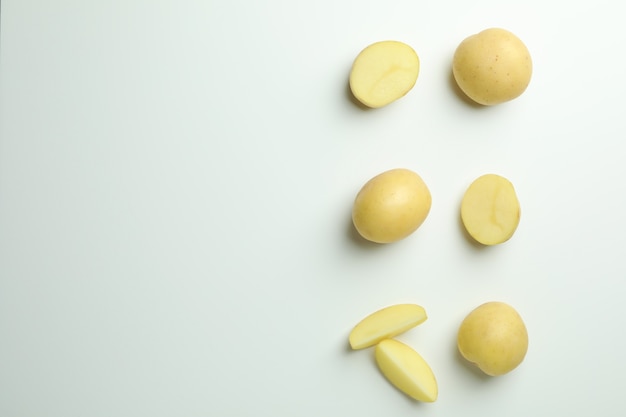 Tasty young potato on white, top view