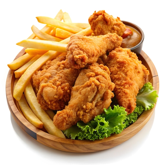 tastyfriedchickenwithfrenchfriesIsolated on a transparent background