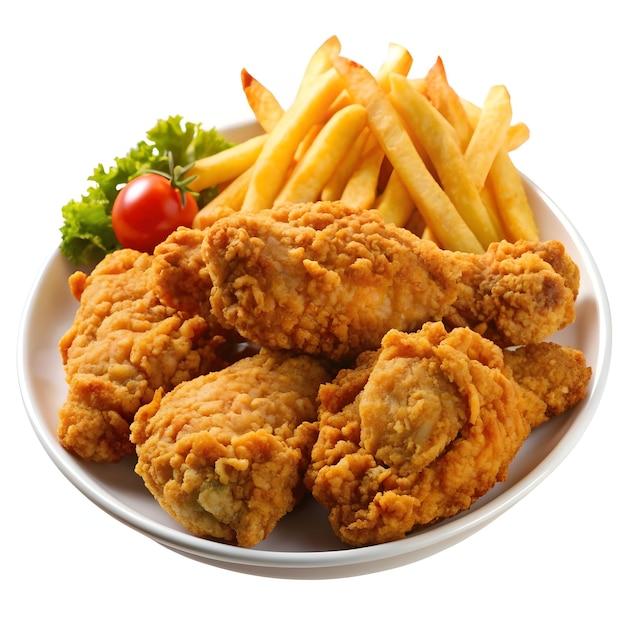 tastyfriedchickenwithfrenchfriesIsolated on a transparent background