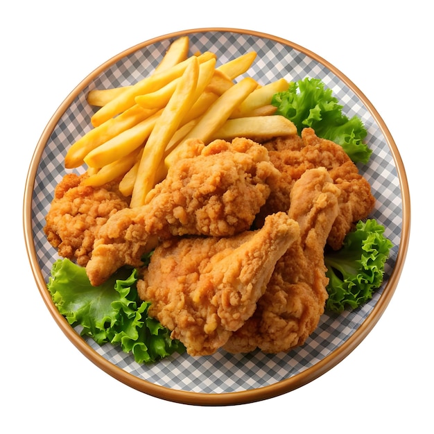 tastyfriedchickenwithfrenchfriesIsolated on a transparent background