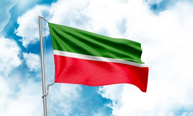 Tatarstan flag waving on sky background 3D Rendering