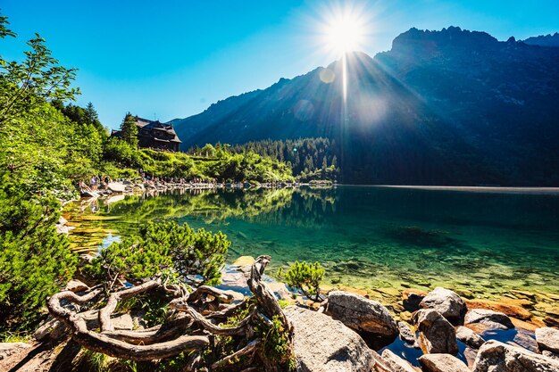 Tatra National Park in Poland Famous mountains lake Morskie oko or sea eye lake In High Tatras Five lakes valley