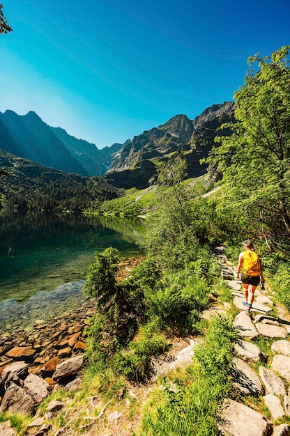 Tatra National Park in Poland Famous mountains lake Morskie oko or sea eye lake In High Tatras Five lakes valley