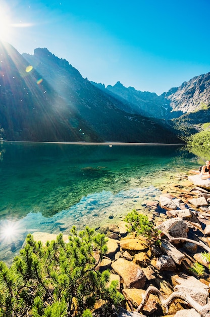 Tatra National Park in Poland Famous mountains lake Morskie oko or sea eye lake In High Tatras Five lakes valley