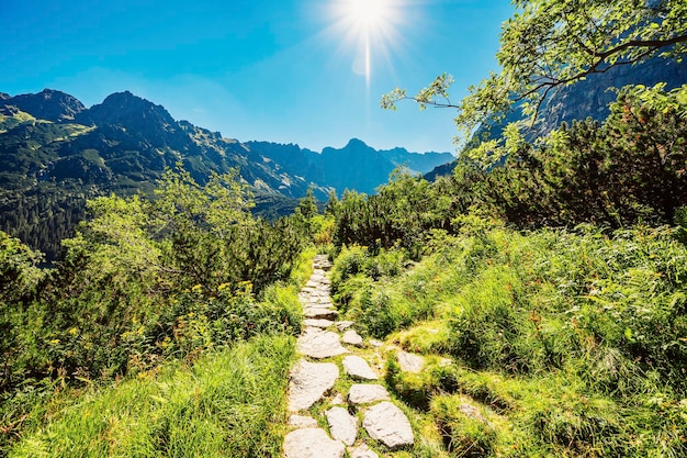 Tatra National Park in Poland Famous mountains lake Morskie oko or sea eye lake In High Tatras Five lakes valley