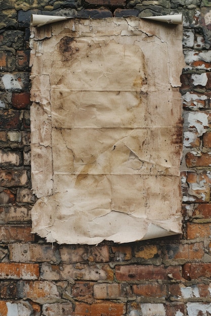 Tattered poster old brick wall evokes retro vibe Ideal mockup banner canvas