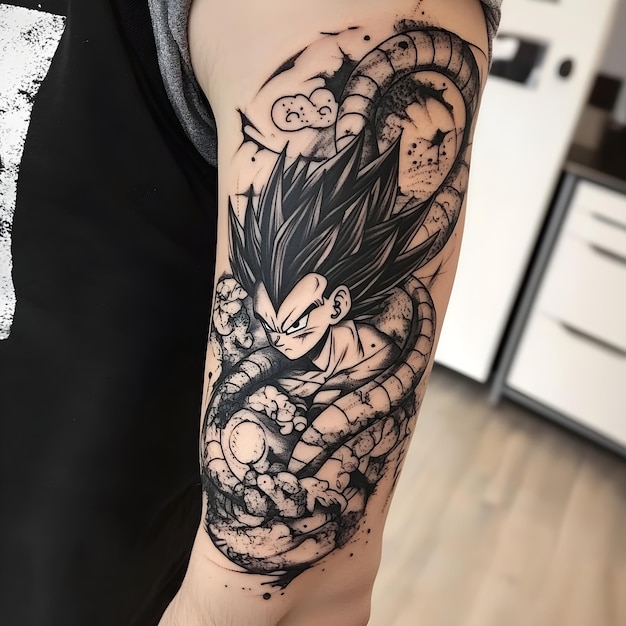 a tattoo of a dragon and the word evil on the arm