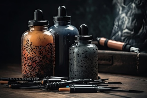 Tattoo Equipment and Ink Bottles Generative Ai