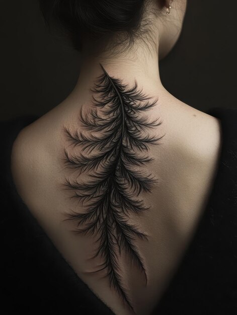 Photo tattoo of feathers flowing gracefully down the spine