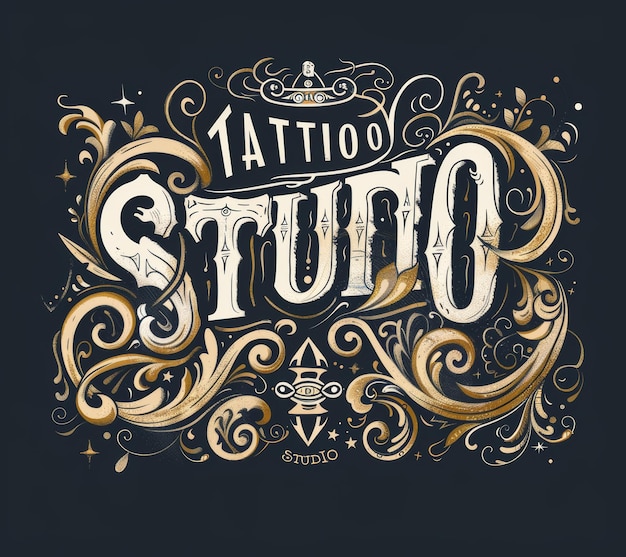 Tattoo lettering logos Detailed tattoo emblems logo badges and tshirt graphics