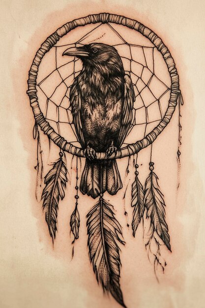 Photo a tattoo of a raven and a spider web