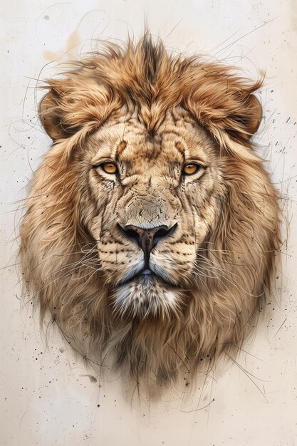 Photo a tattoo sketch of an animal portrait depict a realistic lions face with detailed fur and expressi